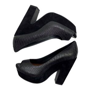 STEVEN BY STEVE MADDEN Noizey Leather Peep Toe Chunky Heels size 9